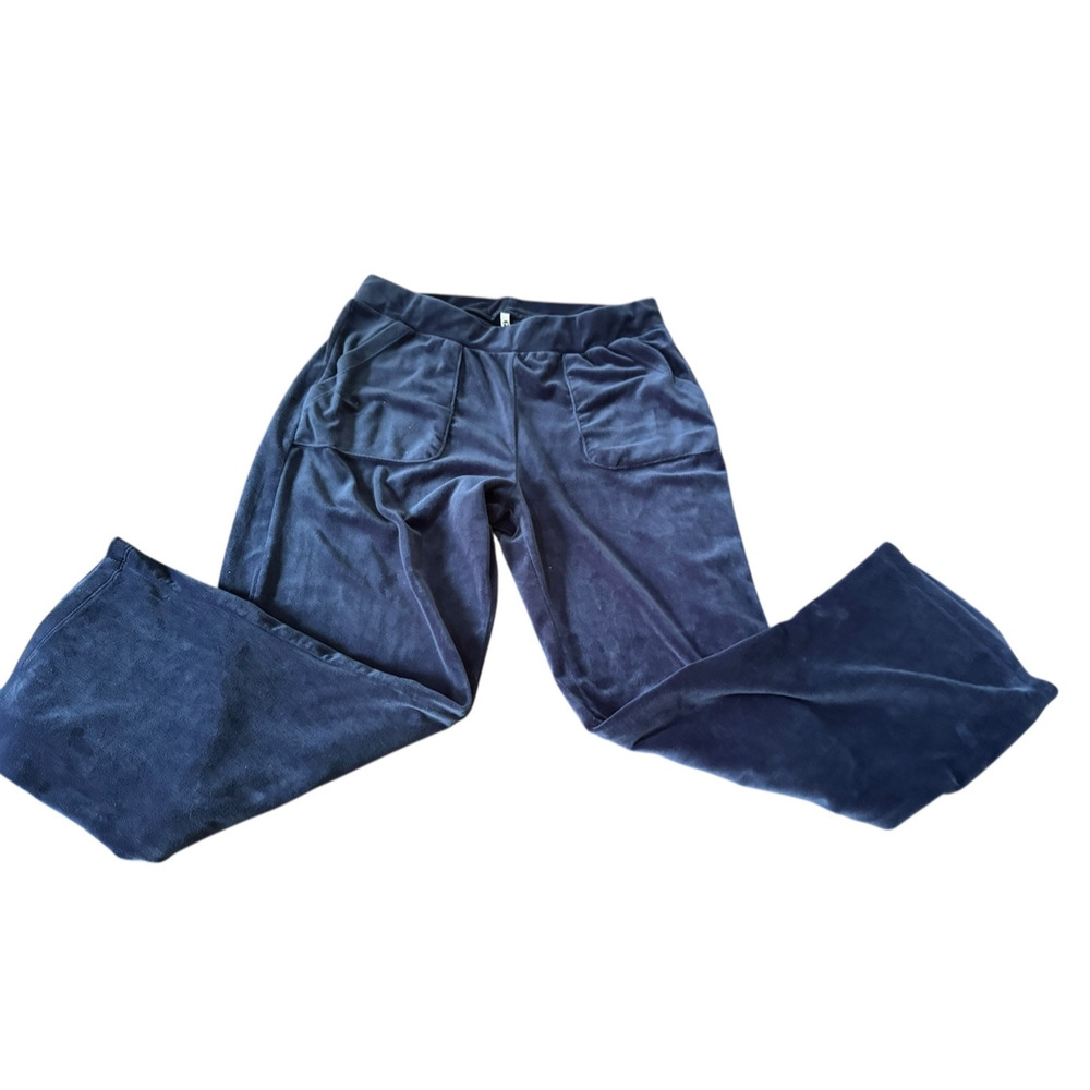 Leo & Nicole Velour Lounge Pants Navy Blue Petite Medium PM Soft Cozy Pockets